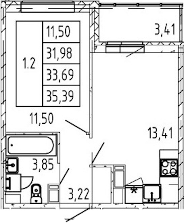 1-комнатная квартира 31.98 м², 4/12 эт., ЖК «Полис ЛАВрики»